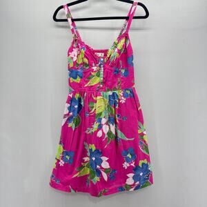 Y2K Hollister Mini Dress Juniors‎ Medium Pink Tropical Floral VNeck Spaghetti